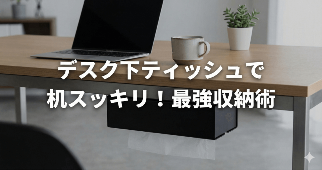 デスク下ティッシュで机をスッキリさせる方法のアイキャッチ画像。