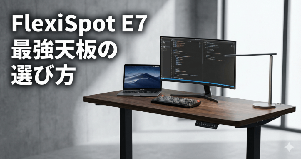毎日デスクに向かうのが楽しくなる。FlexiSpot E7の天板おすすめ5選｜IKEA・かなでもの・自作DIYまで徹底解説のアイキャッチ画像。