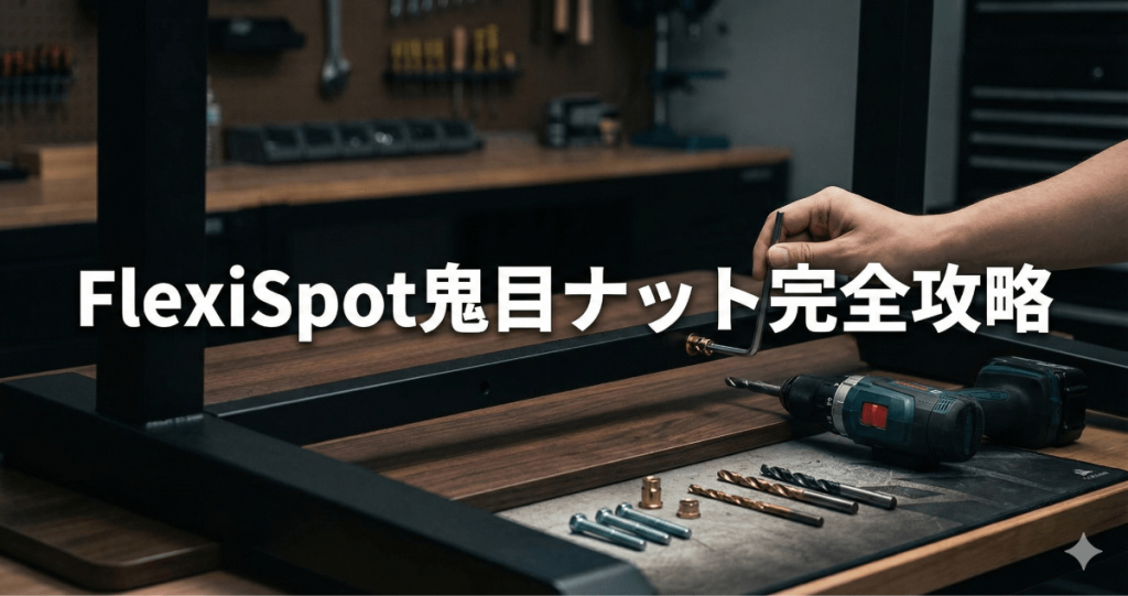 「もう二度と失敗したくない！」愛着ある天板を守るFlexiSpot×鬼目ナットの組み立て方完全攻略ガイドのアイキャッチ画像。