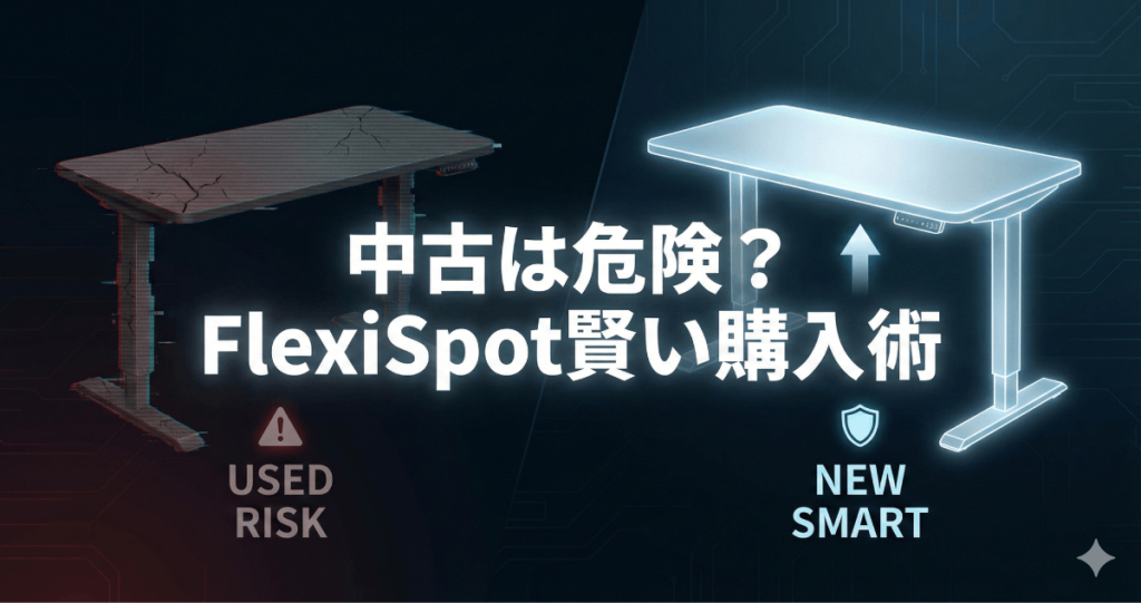 理想のデスク環境を後悔で汚さないために。FlexiSpotを中古で買うリスクと賢いセール攻略法のアイキャッチ画像。
